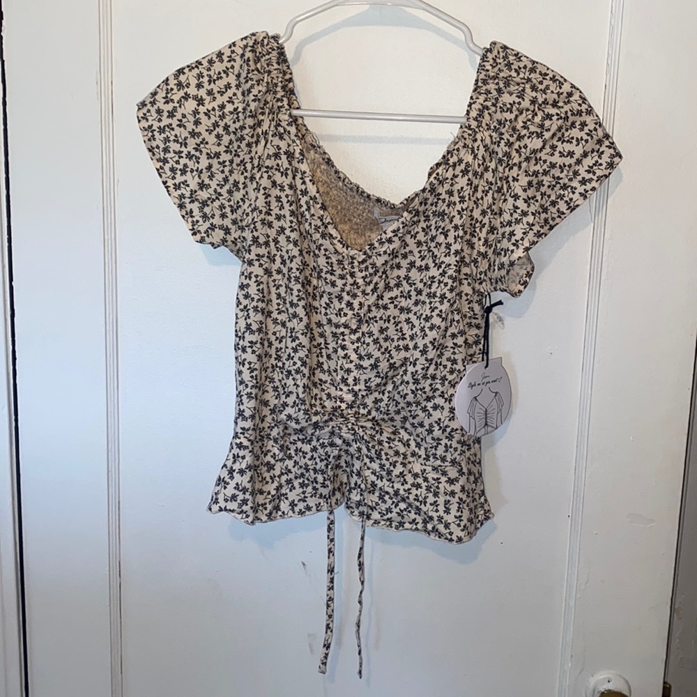 Japna floral crop top style as you want short sleeve drawstring pull - Picture 3 of 7